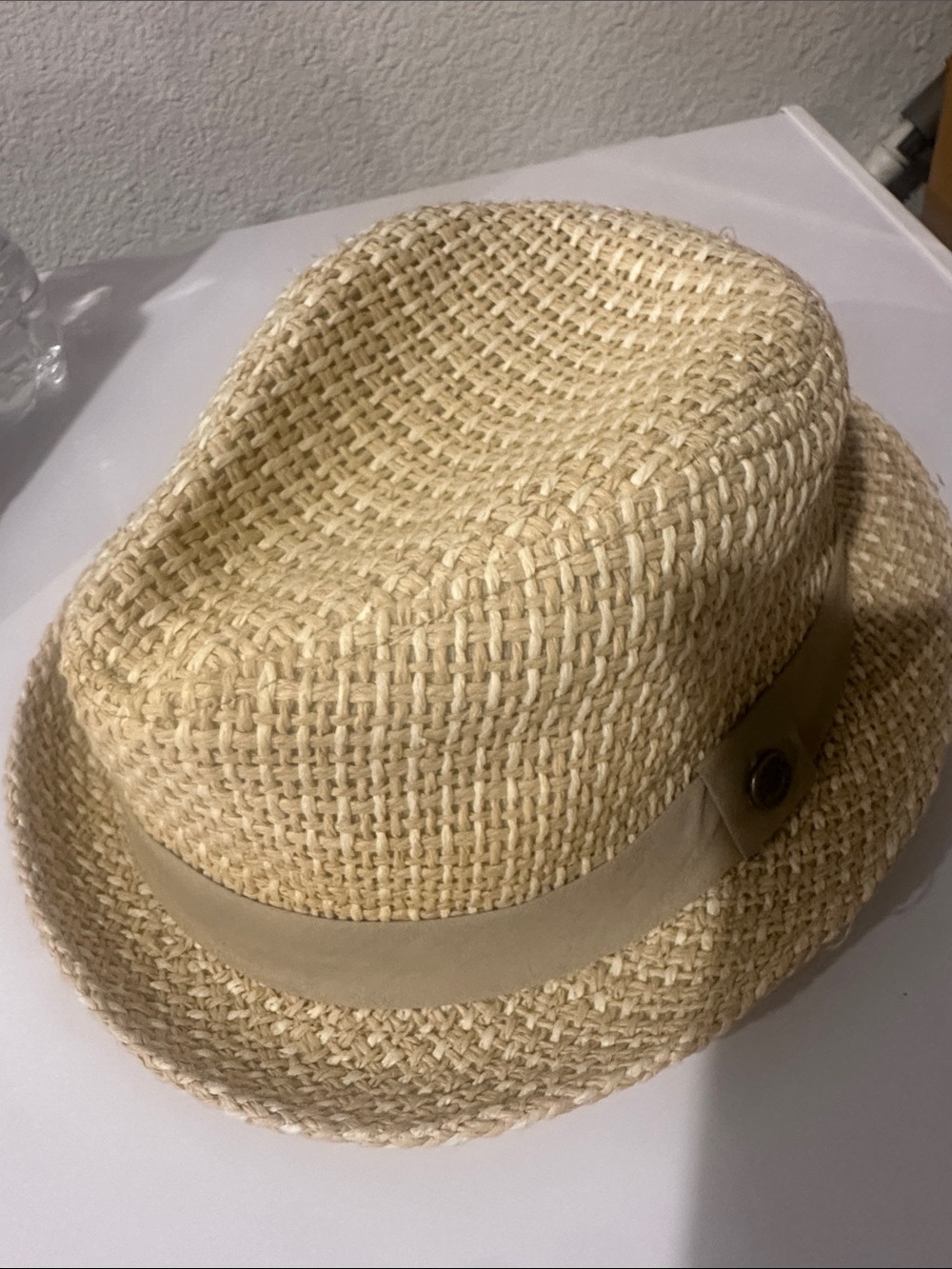 Ben Sherman Natural Straw Fedora with Beige Band